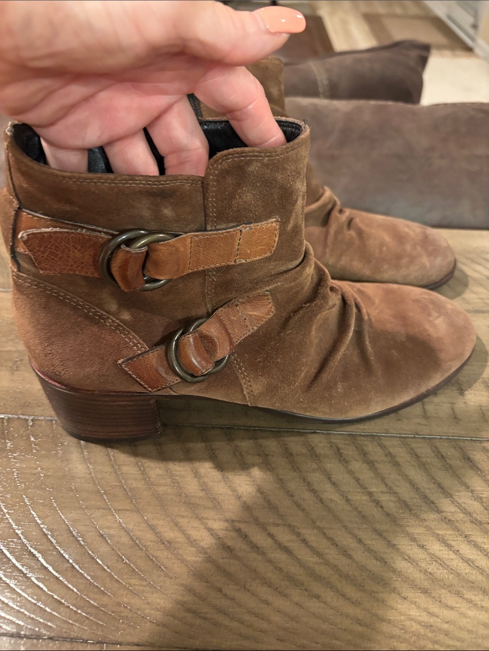Paul Green Handmade Tan Brown Suede Ankle Booties with Buckle Straps